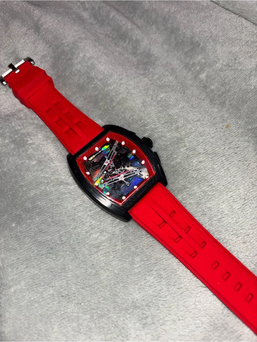 Red Men's Sport Skeleton Watch with Silicone Band